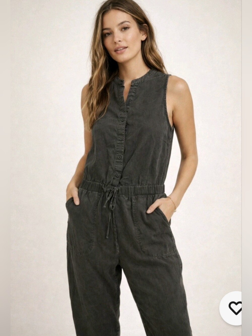 Cloth & Stone Anthropologie Sleeveless Black Gray Jumpsuit Drawstring Waist SZ M